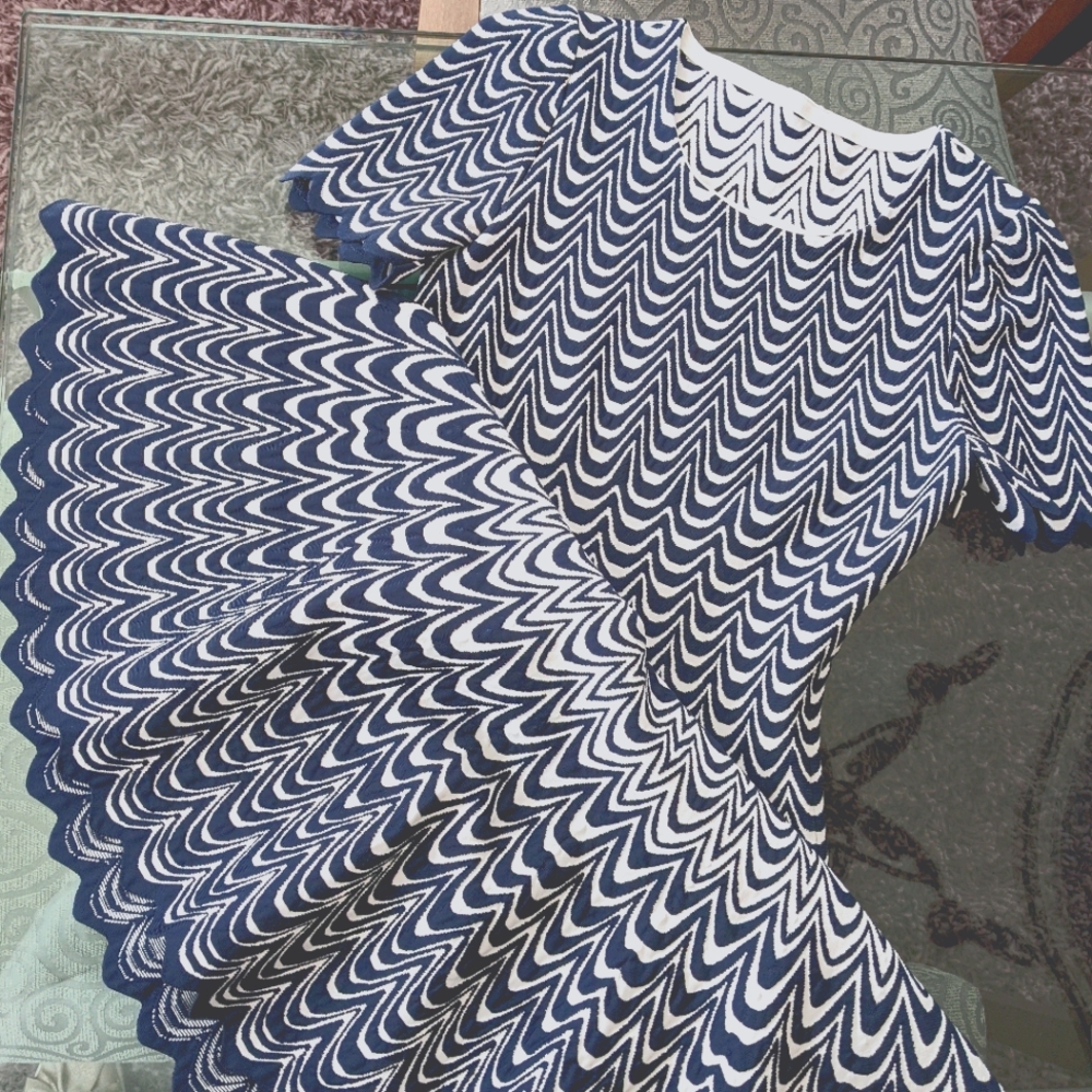 NWT ALAÏA Navy / White Dress Sz 38, US Sz 2,4